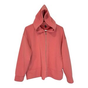 DKNY XL Full Zip Hoodie Ribbed Jacket Pink Split Hem Athleisure‎ Barbie Core